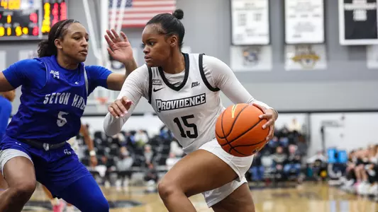 MacKayla Scarlett - action photo vs. Seton Hall women's basketball