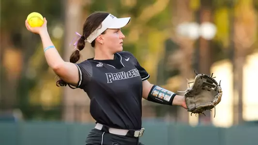 Rachael Petrarcan action photo of her throwing a ball in a game during the 2025 season.