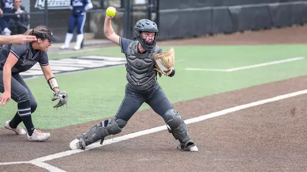 Emma Eichten throwing a ball into the field in the 2025 season.