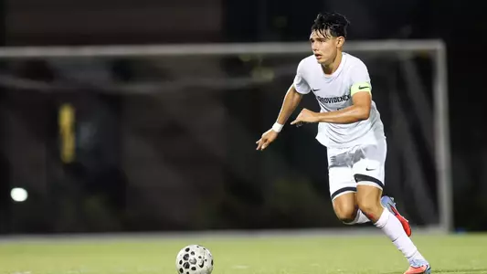 Men's Soccer player Brandon Marshall dribbles the ball on August, 25, 2025; Chapey Field at Anderson Stadium, Rhode Island; during a non conference matchup between New Haven and Providence College. Photo by Brian Foley for Foley Photography