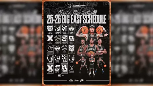 2025-2026 Men's Basketball BIG EAST Schedule, full schedule can be found on Friars.com, featuring Duncan Powell, Cole Hargrove, Jamier Jones, Jaylen Harrell, Jaylin Sellers, Jason Edwards, Daquan Davis