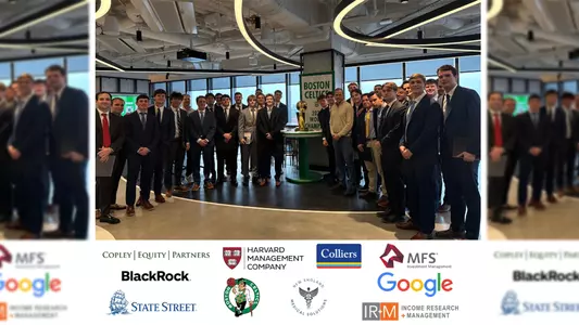Men's Lacrosse Networking Day Graphic 2026 with team photo and list of companies visited by the team.
