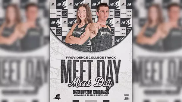 A graphic featuring track runners Maeve O'Neill and Michael Morgan for the Boston University Terrier Classic