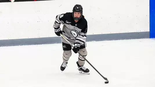 Women's ice hockey Audrey Knapp skating with the puck during a game