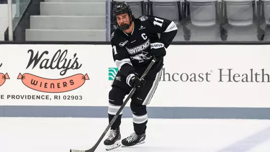 Men's Hockey Graham Gamache in warmups against Stonehill