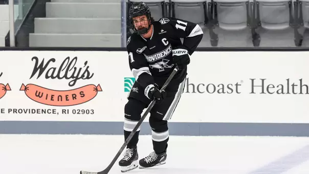 Men's Hockey Graham Gamache in warmups against Stonehill