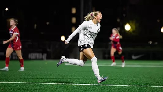 Carolyn Hinkle celebrating goal vs. St. John's