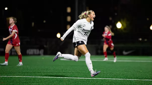 Carolyn Hinkle celebrating goal vs. St. John's