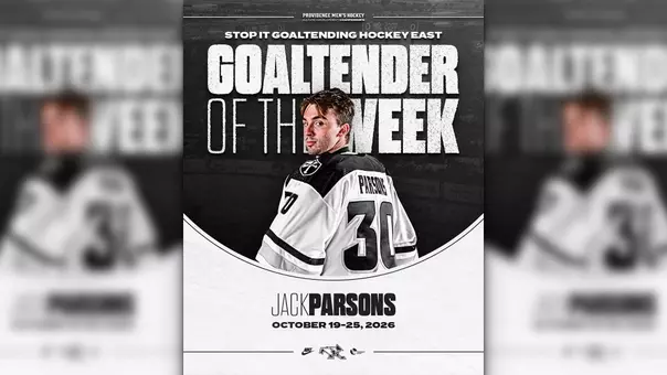 Graphic announcing Jack Parsons as Stop It Goaltending Hockey East Goaltender of the Week