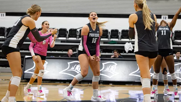 Celebration after a point vs. UConn