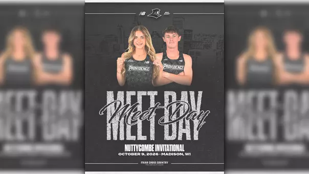 A graphic featuring cross country runners Megan Harris and Jack Small for the Wisconsin Nuttycombe Invitational