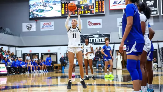 Riley Hamburger shoots a free-throw during a basketball game vs. Seton Hall