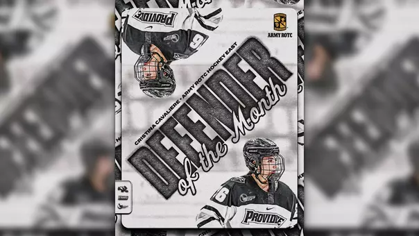 A graphic recognizing Providence College women's ice hockey player Cristina Cavaliere as the Hockey East Defender of the Month for January