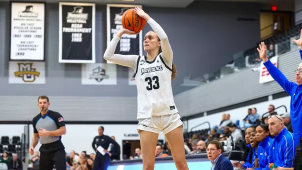 Sophi Hall shooting a jump shot during a game vs Seton Hall