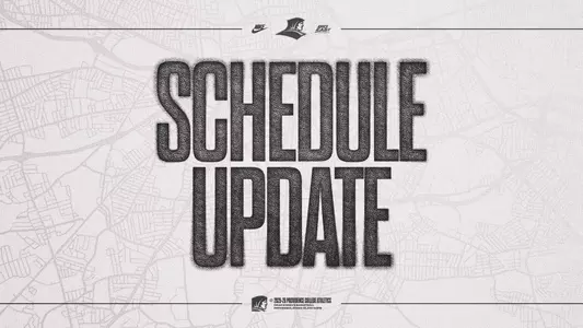 A graphic featuring the text Schedule Update to announce the women's basketball time change vs. Xavier