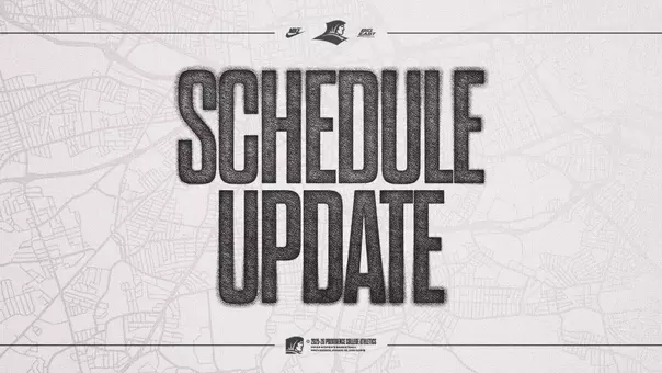 A graphic featuring the text Schedule Update to announce the women's basketball time change vs. Xavier