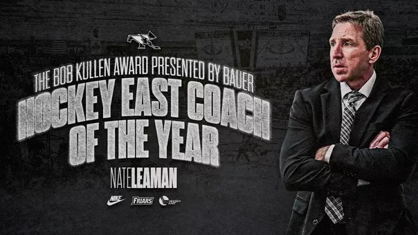 Graphic announcing Nate Leaman as Hockey East Coach of the Year