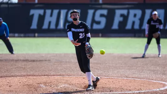 Alannah Hopkins pitching against Stonehill at Glay Field in Providence, R.I.
