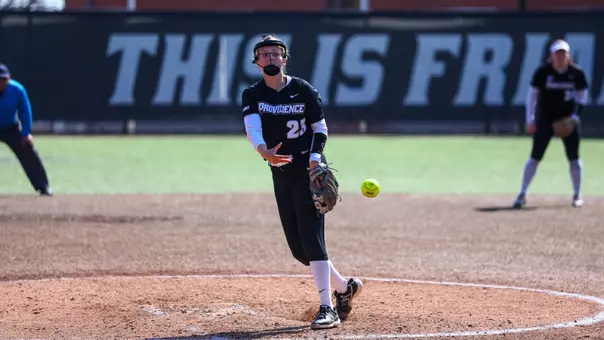 Alannah Hopkins pitching against Stonehill at Glay Field in Providence, R.I.