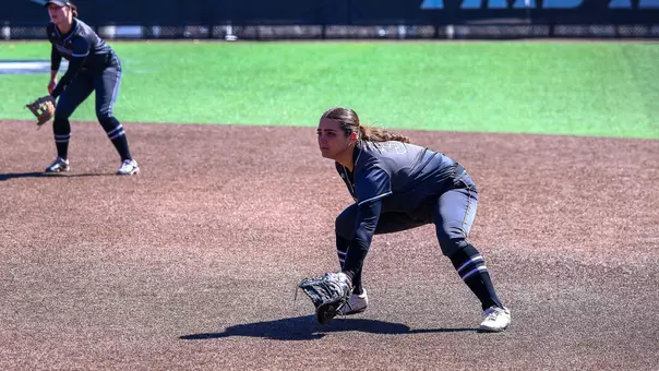 Julia Renny fielding during a Big East conference matchup between Depaul and Providence held at Glay Field. Photo by Brian Foley for Foley Photography