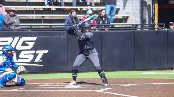 Addyson Frye waits for pitch during a Big East conference matchup between Depaul and Providence held at Glay Field. Photo by Brian Foley for Foley Photography