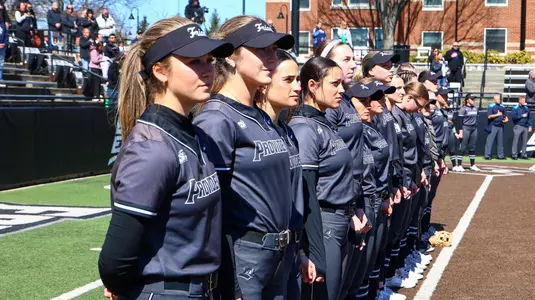 Softball Team Stands during the national anthem against DePaul at Glay Field during the 2026 season.