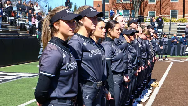 Softball Team Stands during the national anthem against DePaul at Glay Field during the 2026 season.