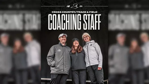 A graphic including Cross Country and Track and Field coaches Tim Brock, Catarina Rocha and Sinead Delahunty Evans for updated coaching title changes
