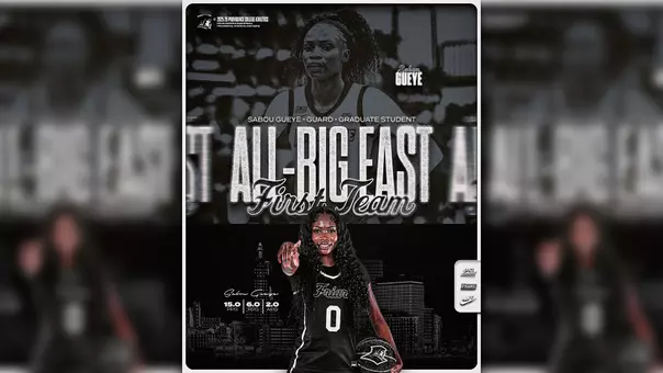 A graphic featuring two photos of Sabou Gueye, with the text All-BIG EAST First Team.