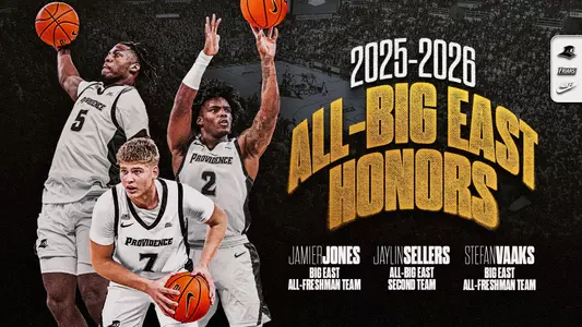2025-26 All- BIG EAST Honors Jamier Jones BIG EAST All-Freshman Team, Stefan Vaaks BIG EAST All-Freshman Team, Jaylin Sellers All-BIG EAST Second Team, Jamier Jones in game action, Stefan Vaaks in game action, Jaylin Sellers in game action