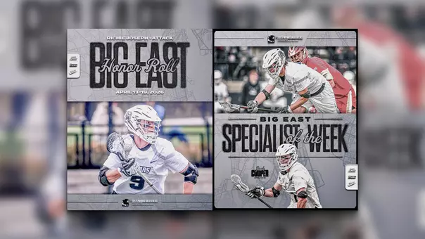 Graphic for Men's Lacrosse Jack Cooper BIG EAST Specialist of the Week and Richie Joseph named to the Weekly Honor Roll.
