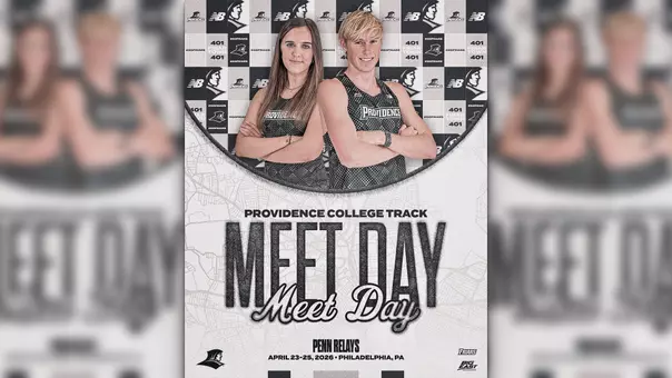 A graphic featuring track runners Jane Buckley and Liam Back for Penn Relays