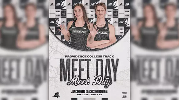A graphic featuring track runners Keira Kelly and Tom Breen for the Jay Carisella Coaches Invitational Meet