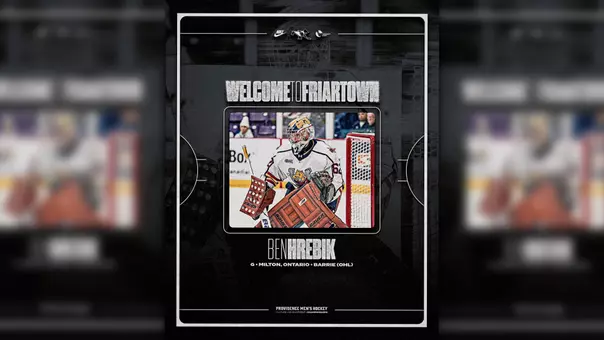 Hockey rink themed graphic with the text Welcome to Friartown Ben Hrebik