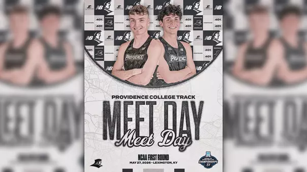 A graphic featuring men's track runners Cormac Dixon and Elliott Pugh for the NCAA First Round Meet
