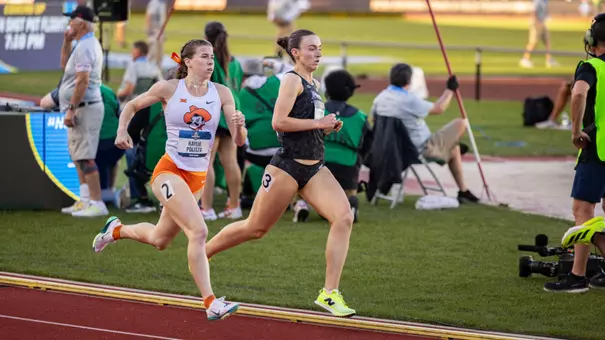 Women's track runner Maeve O'Neill running at the NCAA Outdoor Track and Field Championships