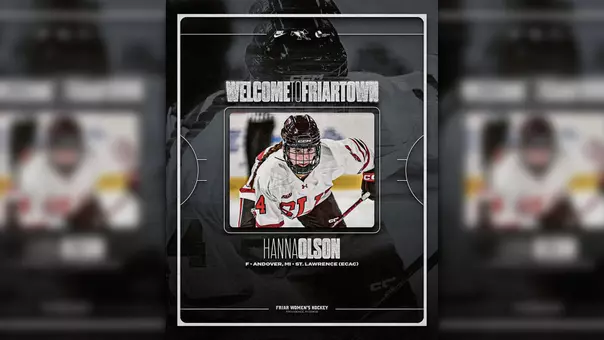 A graphic for incoming women's ice hockey transfer Hanna Olson on coming to Providence College