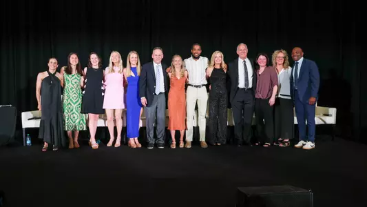 A photo of all the Providence College 2026 Hall of Fame inductees on stage
