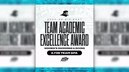 A graphic to announce the Providence College Women's Swim & Diving Team as a recipient of the 2025-26 BIG EAST Team Academic Excellence Award. The graphic also highlight's the team's 3.736 team GPA.
