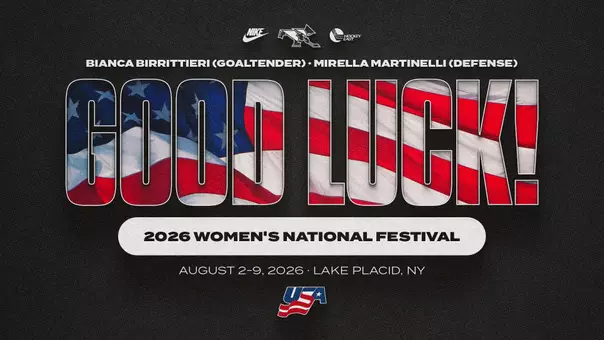 A graphic for the 2026 USA Hockey Women's National Festival with Bianca and Mirella Martinelli being invited