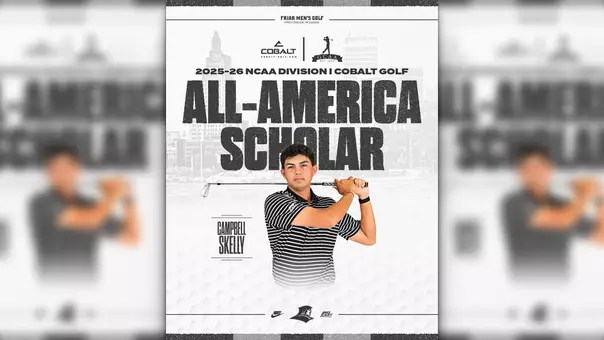 A graphic of men's golf player Campbell Skelly being awarded as a NCAA Division I Cobalt Golf All-America Scholar
