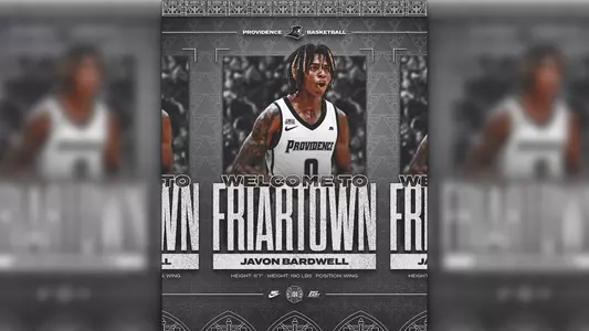 A graphic welcoming incoming men's basketball player Javon Bardwell to Providence College
