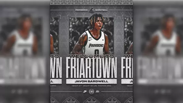A graphic welcoming incoming men's basketball player Javon Bardwell to Providence College
