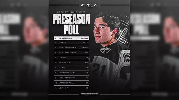 Graphic announcing the 2026-27 Hockey East Preseason Poll featuring John Mustard