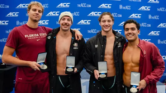 Men's 200 Medley Relay ACC Silver Medalists - Mason Herbet, Tommaso Baravelli, Michel Arkhangelskiy, Sam Bork