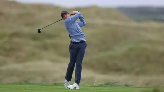 LAHINCH, IRELAND - SEPTEMBER 06: Tyler Weaver of Team GB&I tees off on the second hole during the foursomes matches on day two of the Walker Cup at Lahinch Golf Club on September 06, 2026 in Lahinch, County Clare. (Photo by Warren Little/Getty Images)
