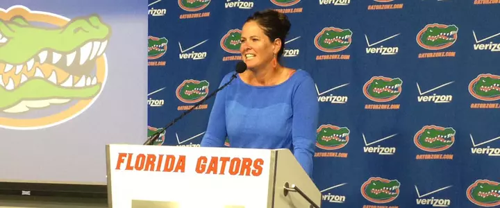 Becky Burleigh speaks at Monday's All-Sports Press Conference