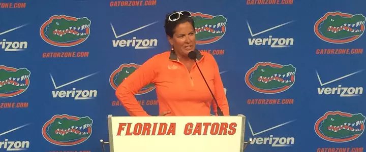 Becky Burleigh speaks at Monday's All-Sports Press Conference