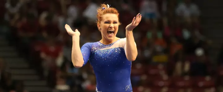 Bridget Sloan scores vault 10.0 as Gator gymnasts open 2015 season with win at Ball State
