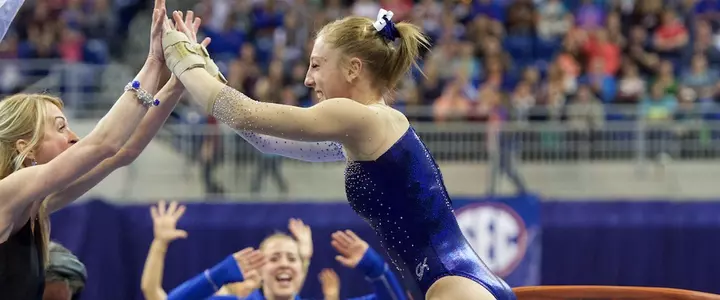 No. 3 Gator gymnastics team win home opener vs No. 21 Auburn; Vault 10.0 for Freshman Alex McMurtry